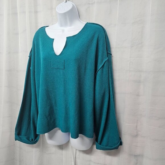 Double Zero Turquoise Thermal Peasant Blouse Boho L - Picture 5 of 9